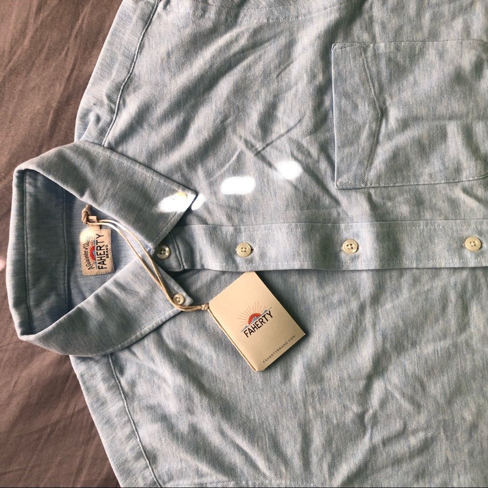 Faherty light blue Icon Pima Knit Oxford